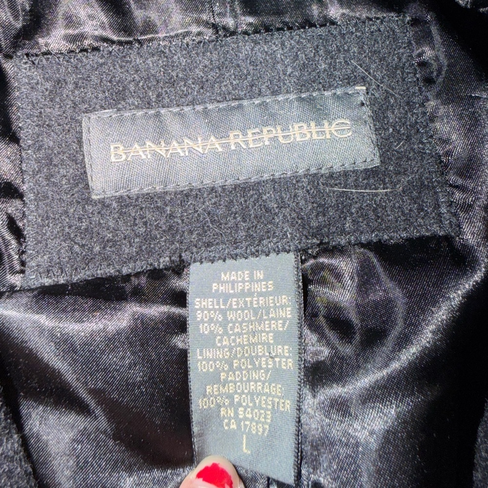 Banana Republic Wool & Cashmere Blend Heather Black Pea Coat Long Jacket Gray - Picture 5 of 6